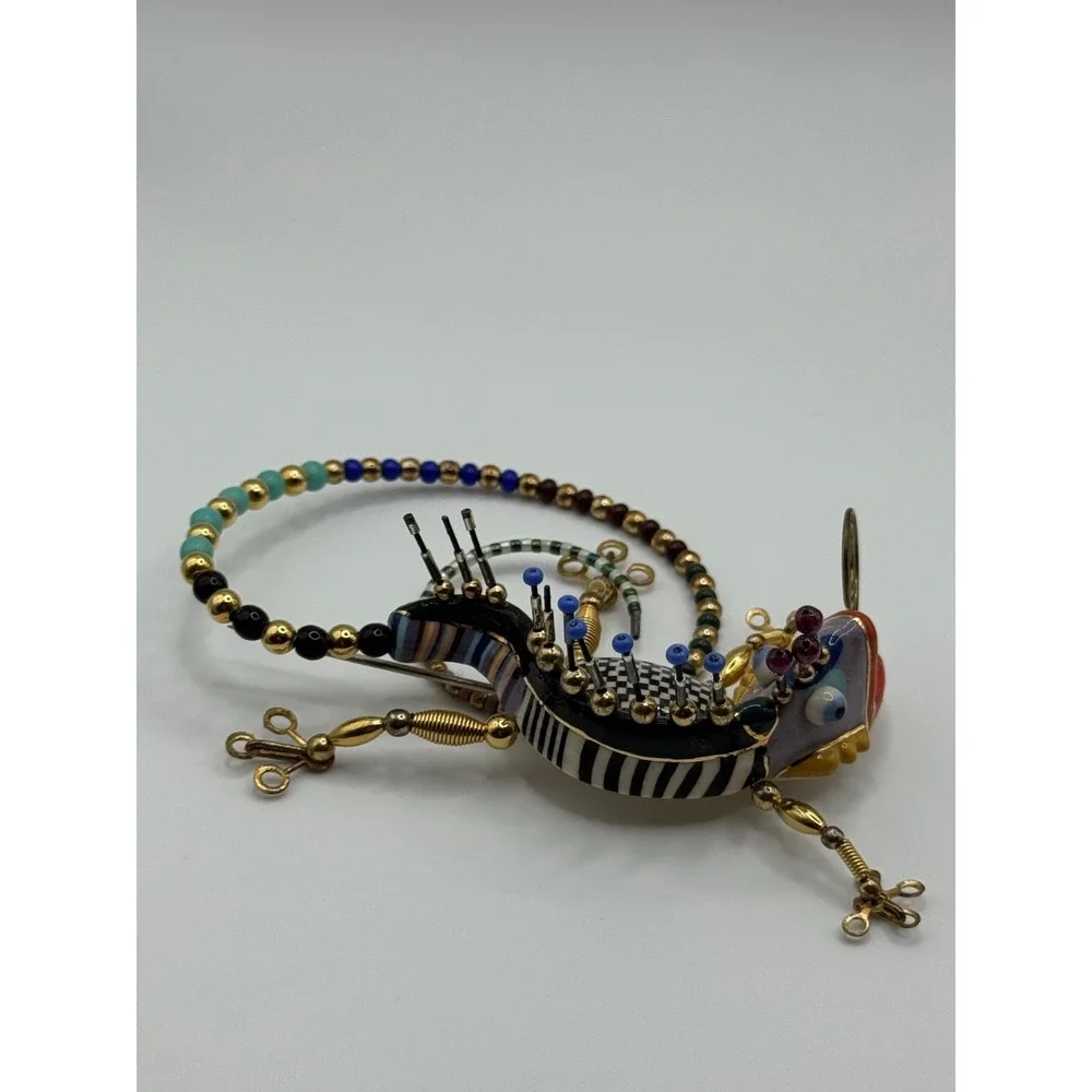 Jewelry 10 Cynthia Chuang Glazed Porcelain Glass Beaded Lizard Pin READ